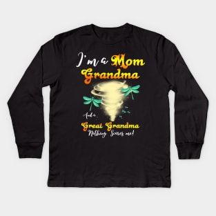 I’m A Mom Grandma And A Great Grandma Nothing Scares Me Cute Dragonflies Kids Long Sleeve T-Shirt